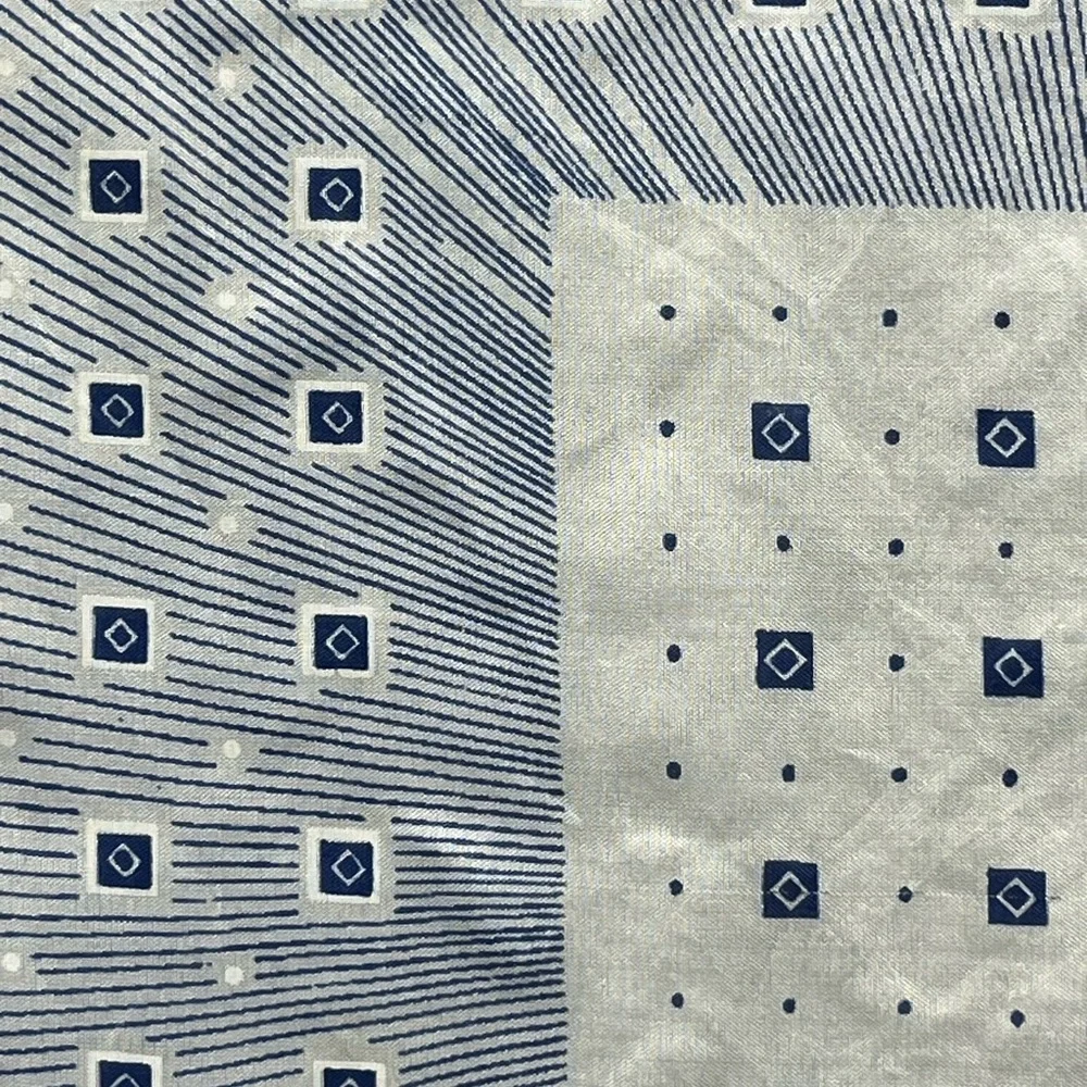 Vintage Silk Blue White Geometric Pocket Square Neckerchief Hand Rolled Scarf